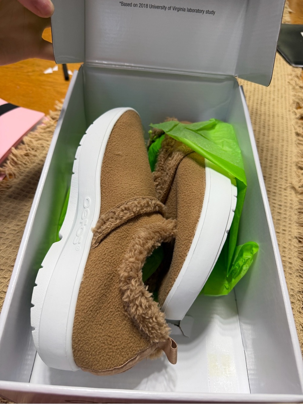 OOFOS Women's Slip-On Slippers in Tan with White Sole